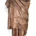 Boho Paisley Fringe Pashmina Wrap Scarf Bronze Taupe Neutral Shawl Women OS Brown Photo 0