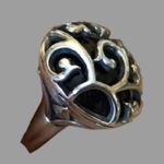 Sterling Silver Vintage BARSE Onxy Cabochon  Scroll Cage Overlay Cocktail Ring Photo 10