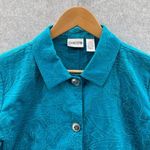 Chico's  Shirt Jacket Womens 0 Small Blue‎ Cotton Embroidered Floral Button Front Photo 1