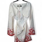 Commense Floral Embroidered Backless Tie Dress NWT Bell Sleeves Size Medium White Photo 5