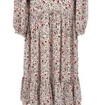 frame denim  100% Silk Floral Print Cottagecore Ruffle Tie Neck Midi Dress Small Photo 5