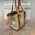 Coach RARE Vintage Woven Bucket Nuetral Vachetta Leather Monogram HandBag Purse Photo 3