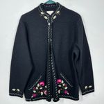 Studio Works ‎ Size Medium Black 100% Wool Vintage Floral Embroidered Cardigan Photo 0
