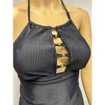 NWT Salt + Cove Black Ribbed Ringing It Beaded High Neck Tankini Swim Top Small Photo 5