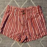 American Eagle Linen Shorts Womens 4 Paperbag High Rise Tie Waist Striped Red Photo 0