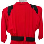 Vintage 80s Red Black Collared Belted Pleated Shoulder Pads Midi Dress size M Size M Photo 13