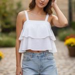 Abound  Tiered Layered Linen Blend Pullover Tank Top White Summer Sz L Photo 0