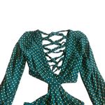 AFRM Lowell Green Polka Dot Print Dress Long Sleeve Cutout Tie Back Size Small Photo 2