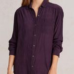 Calypso St. Barth  100% Silk Long Sleeve Button Down Pocket Blouse Dark Purple M Photo 0