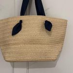 Neiman Marcus  Straw Tote Navy Ribbon Straps Photo 1