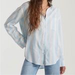 Billabong Light Blue White Sail Away Long Sleeve Womens Button Up Shirt Sz M EUC Photo 0