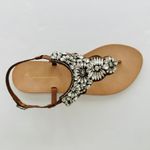 Anthropologie  Crystal Thong Brown Leather Sandal US 9 NEW Flat Made in India Photo 1