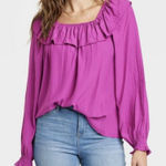 Knox Rose Knox Rose Women Medium Purple Balloon Long-Sleeve Ruffle Feminine Top Photo 0