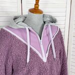 For Love & Lemons For Love & Lemons Cozy Sherpa Cropped Pullover Half Zip Hoodie Purple Small Photo 5