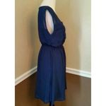She & Sky NEW ModCloth Navy Blue Scalloped Blouson Top Chiffon Dress Small Photo 3