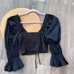 Urban Outfitters ‎ outfitters black puff sleeve smocked tie front top Photo 2