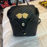 ZARA faux leather black quilted gold lion head medium backpack Photo 7