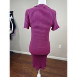 Kensie Womens M Ribbed Knit Striped Midi Dress Short Sleeve Casual Comfort Pink Photo 4
