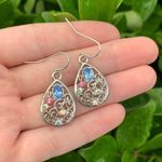 Silver Teardrop Shaped Dangly Earrings w/ Rhinestones Photo 0