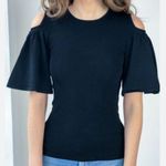 Ganni  Evangel Ruffled Cold Shoulder Knit Top Black Photo 0