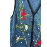 VTG Designers Originals Women’s 2X Embroidered Bird Cardinals Sweater Vest 90s Blue Photo 2