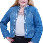 Women's Denim Open Front Jacket, Pearl and Rhinestone Embellishments Blue Size undefined Photo 0