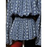 JACK Womens S Blue White Geometric Pattern V-Neck Smocked Waist Long Sleeve Top Photo 4