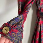 Vintage 70’s Leslie Fay ornate floral paisley challis Mod belted shirt dress Red Size 14 Photo 2