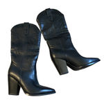 Black Faux Leather Pointed Toe Western Cowboy Boots Size 7.5 Rodeo Country NEW Photo 0