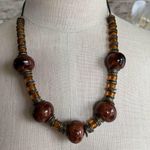 Vintage Brown Chunky Beads Metal Leather Cord Necklace 22" Fashion Necklace Photo 2