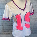 Derek Heart  T-Shirt V-Neck Football Mesh White/Blue/Pink-Small Photo 2