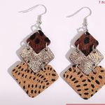NEW animal print polka dot layered cow print dangle earrings, Boho earrings brown earrings, western aesthetic Multiple Photo 3