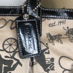 Coach Vintage Horse & Carriage Tan Satin Shoulder Bag Black Leather Straps Photo 14