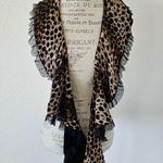 Betsey Johnson  Vintage Leopard Black Velvet Silk Blend Bead trim Taffeta Scarf Photo 0