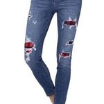 Judy Blue Mid- Rise Buffalo Plaid Patch Skinny Jeans - Size 13/31 Photo 0