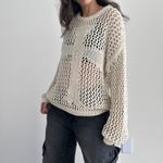 Racer Worldwide Cross Net Sweater Womens Medium Beige Cream Crochet Open Knit Photo 12