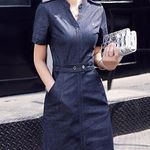 Navy Blue V neck short sleeve denim dress Size M Photo 0