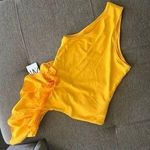 ZARA women’s Large Ruffle swimsuit Bikini One Piece One Shoulder Off Shoulder Dark yellow Photo 4