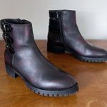 Napoleoni • buckled ankle boots combat moto platform black purple leather patent Size 7 Photo 0