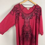 One World  Top Womens 2X Red Studded‎ Metallic Tattoo Stencil 3/4 Sleeve Plus New Photo 4