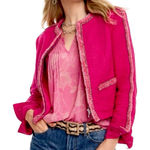 CAbi Blazer Tweed Ballroom Cropped Collarless Hot Pink Women’s Size Medium Photo 0