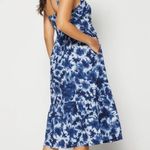 Gap A-Line V-Neck Linen Adjustable Straps MIDI Dress Tie Dye Blue/White 4 NEW Photo 5