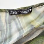 ZARA Green printed tulle top asymmetric sleeves & neckline Medium Photo 2