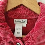 Coldwater Creek  Red Velvet Embroidered Jean Jacket Style Women's Sz Large Boho Photo 2