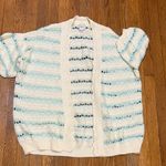 Maeve  Anthropologie open stitch Cream Blue Knit cocoon Cardigan XS/S short Photo 1