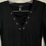 Forever 21  Black Knit Criss Cross Tie Front‎ Long Sleeve Mini Dress Photo 2