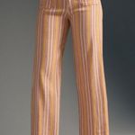 Anthropologie  Maeve Colette Linen Cropped Stripe Pants in Orange Photo 1