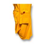 ZARA L Yellow Collared Button Dress Draped Waist Hidden Zipper Long Sleeve Mini Photo 4