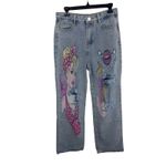 Distressed Graphic Jeans Ripped Mom Jeans High Waist Denim Pants L Blue Size 12 Photo 1