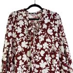 Eloquii Red Floral Long Sleeve Tie Neck Knee Length Dress Stretchy Plus Size 22 Photo 2